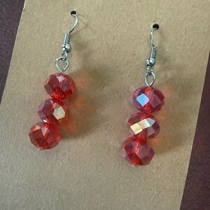 Fiery Red Crystal Drop Earrings, 925